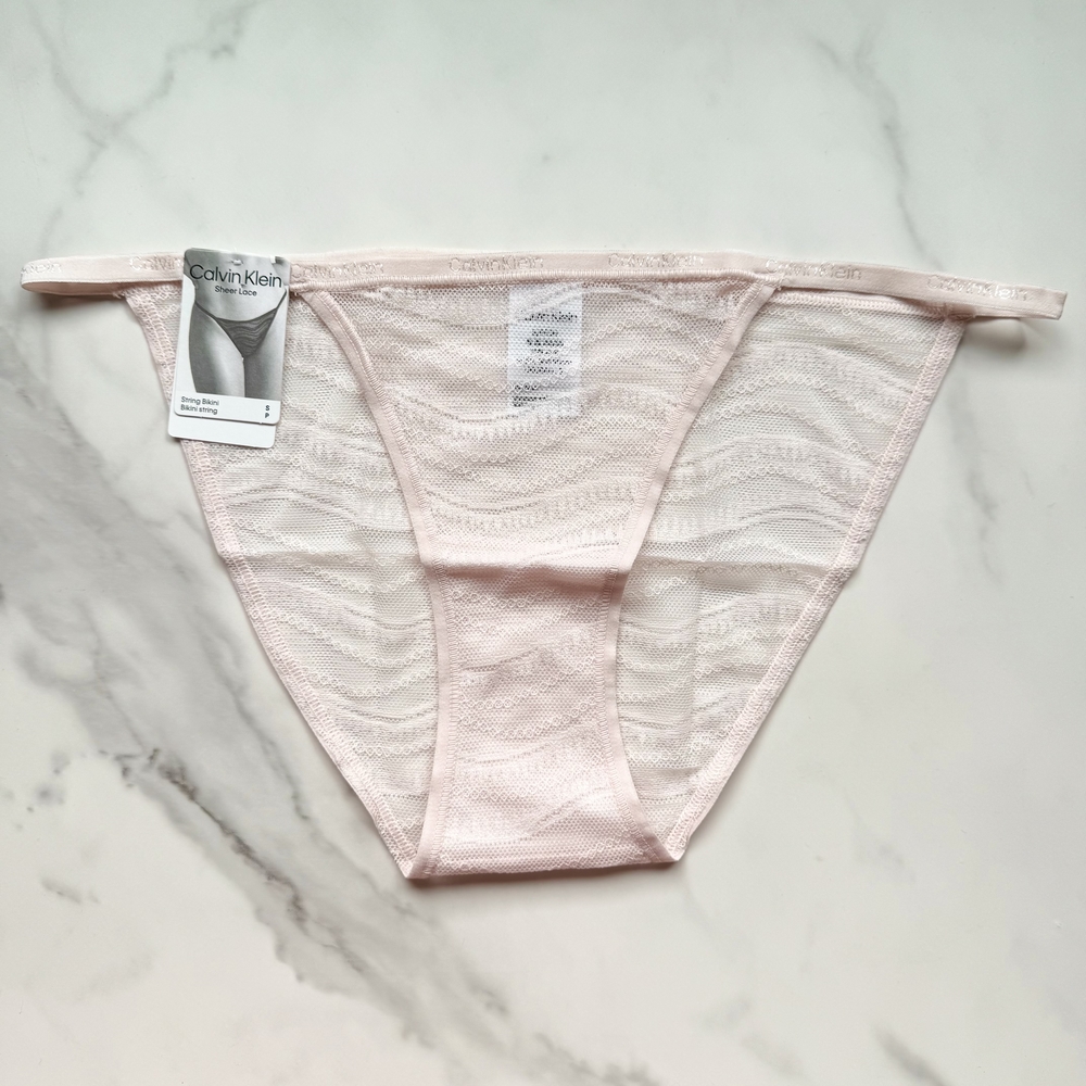 NWT CALVIN KLEIN ALLOVER LACE STRING BIKINI PANTY IN NYMPH'S THIGH SIZE S/L/XL